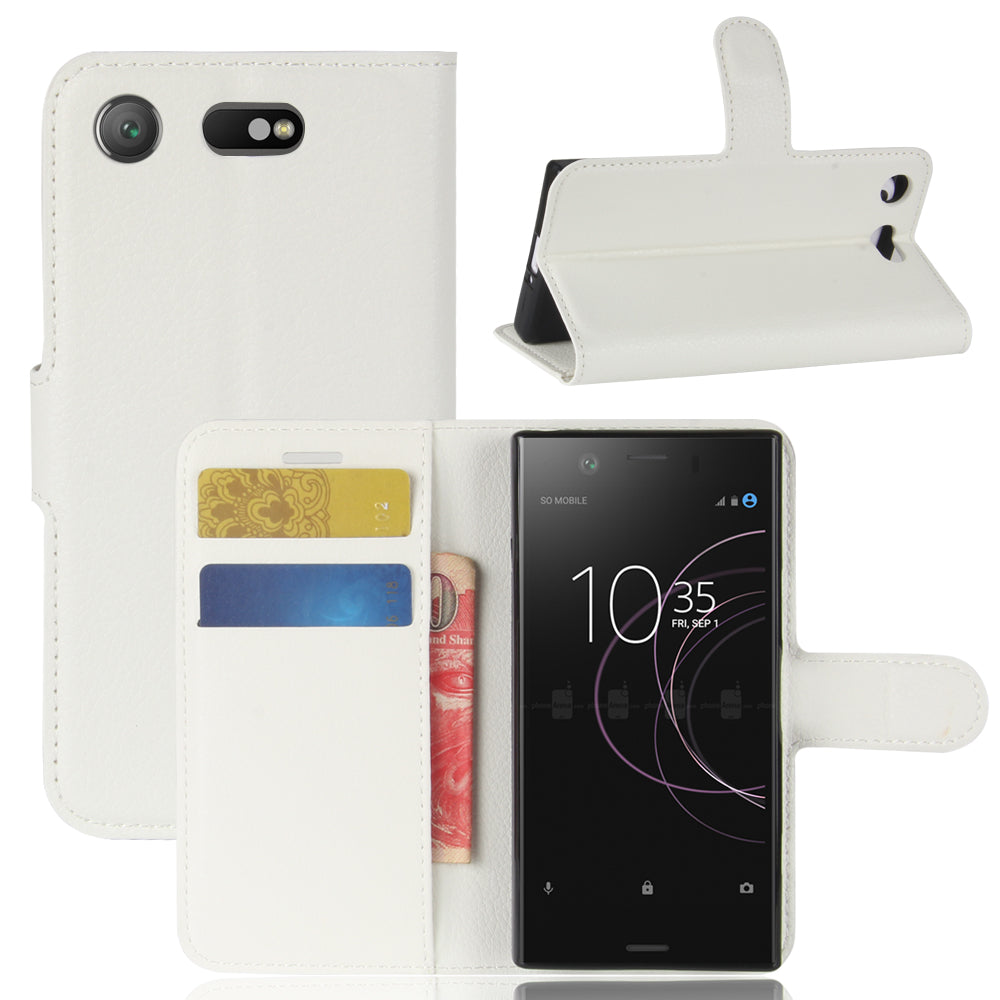 Litchi Grain Card Slots Leather Protective Flip Case Cover for Sony Xperia XZ1 Compact Wallet Stand Phone Case