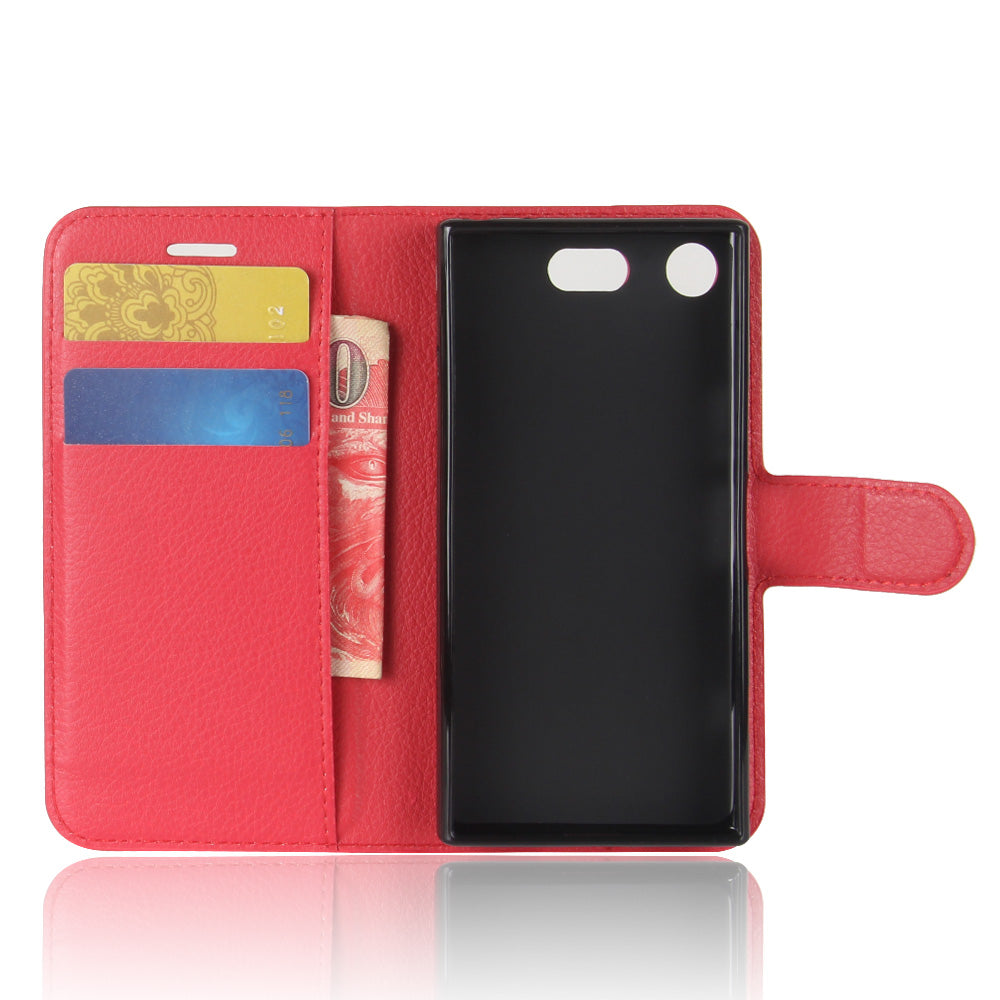Litchi Grain Card Slots Leather Protective Flip Case Cover for Sony Xperia XZ1 Compact Wallet Stand Phone Case