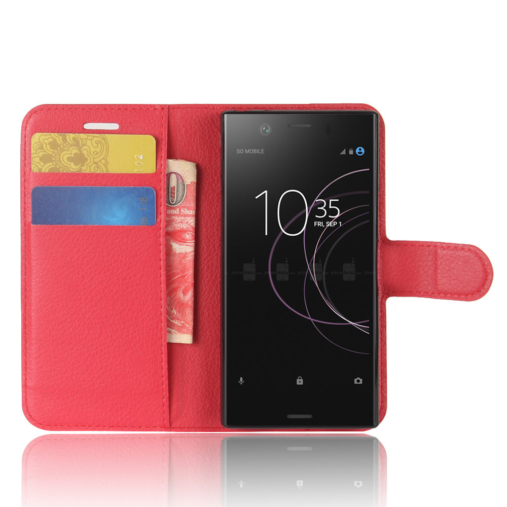 Litchi Grain Card Slots Leather Protective Flip Case Cover for Sony Xperia XZ1 Compact Wallet Stand Phone Case