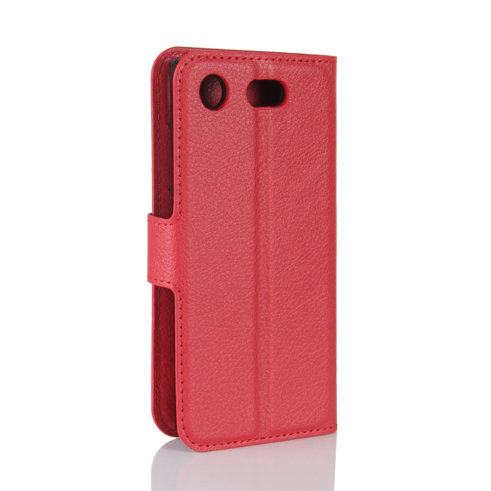 Litchi Grain Card Slots Leather Protective Flip Case Cover for Sony Xperia XZ1 Compact Wallet Stand Phone Case