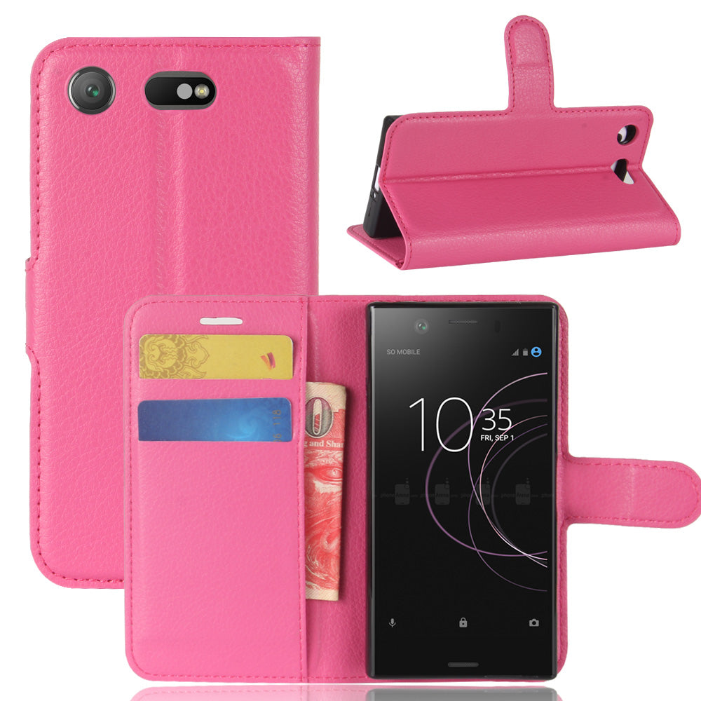 Litchi Grain Card Slots Leather Protective Flip Case Cover for Sony Xperia XZ1 Compact Wallet Stand Phone Case
