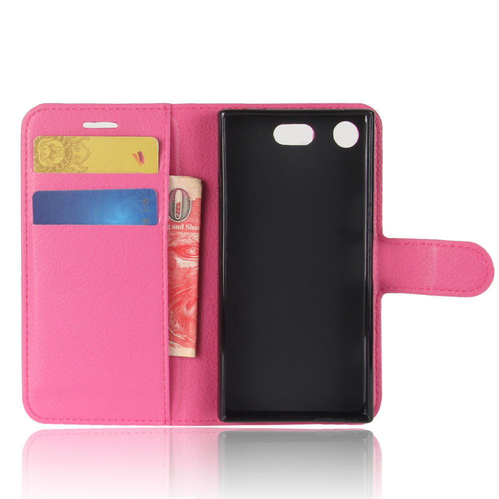 Litchi Grain Card Slots Leather Protective Flip Case Cover for Sony Xperia XZ1 Compact Wallet Stand Phone Case
