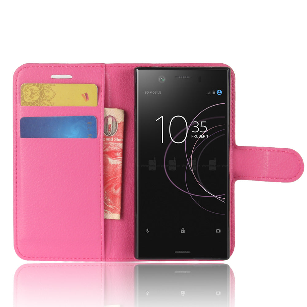 Litchi Grain Card Slots Leather Protective Flip Case Cover for Sony Xperia XZ1 Compact Wallet Stand Phone Case