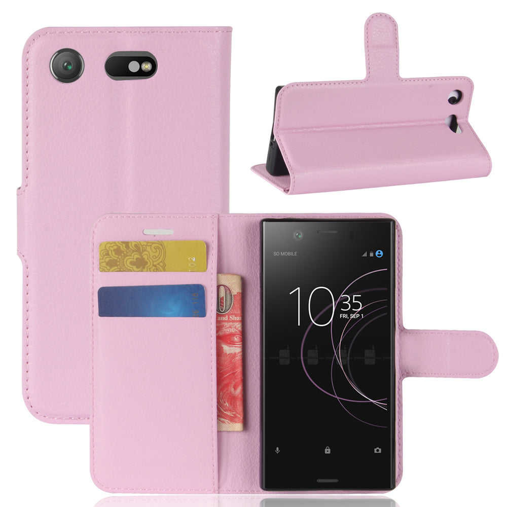 Litchi Grain Card Slots Leather Protective Flip Case Cover for Sony Xperia XZ1 Compact Wallet Stand Phone Case
