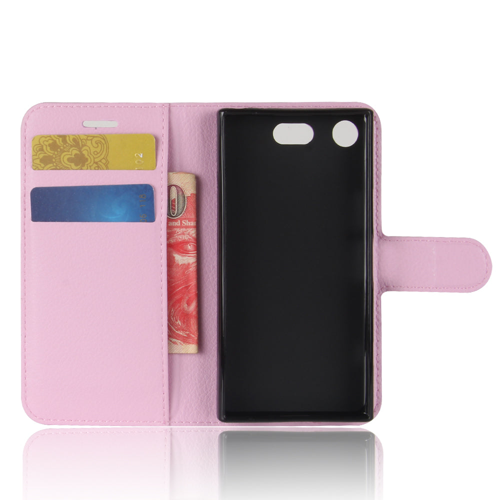Litchi Grain Card Slots Leather Protective Flip Case Cover for Sony Xperia XZ1 Compact Wallet Stand Phone Case