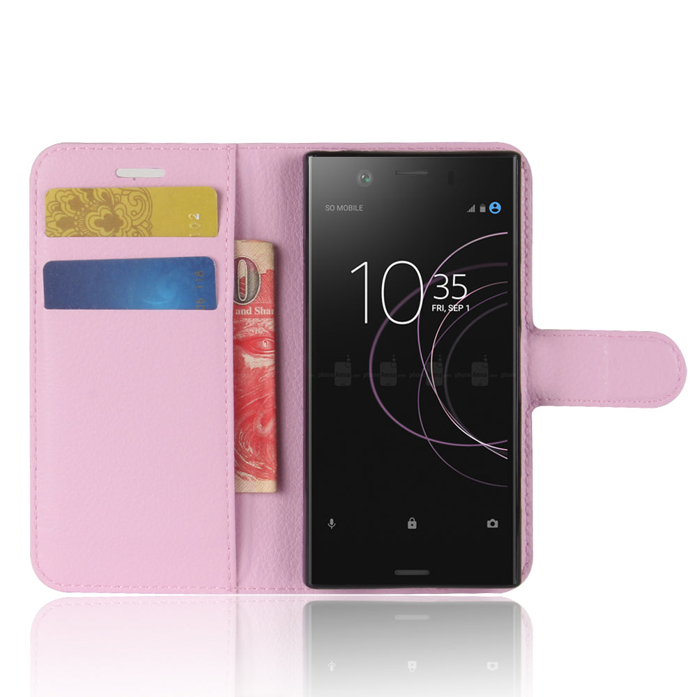 Litchi Grain Card Slots Leather Protective Flip Case Cover for Sony Xperia XZ1 Compact Wallet Stand Phone Case