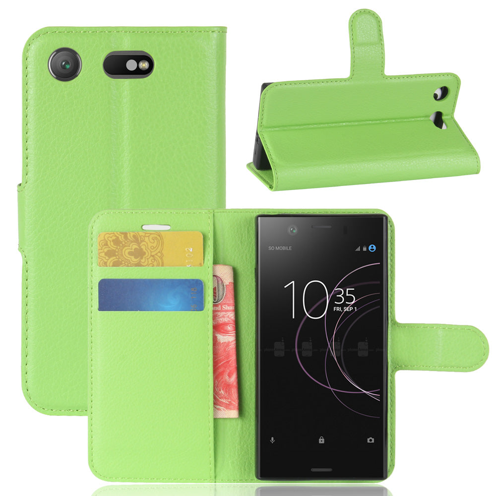 Litchi Grain Card Slots Leather Protective Flip Case Cover for Sony Xperia XZ1 Compact Wallet Stand Phone Case