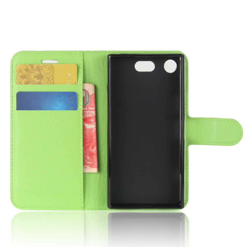 Litchi Grain Card Slots Leather Protective Flip Case Cover for Sony Xperia XZ1 Compact Wallet Stand Phone Case