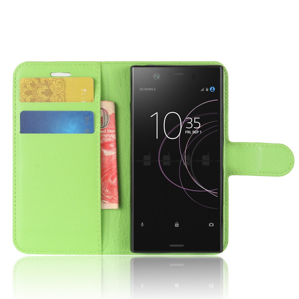Litchi Grain Card Slots Leather Protective Flip Case Cover for Sony Xperia XZ1 Compact Wallet Stand Phone Case