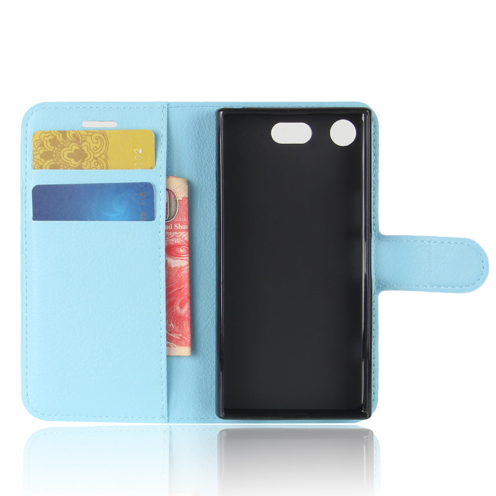 Litchi Grain Card Slots Leather Protective Flip Case Cover for Sony Xperia XZ1 Compact Wallet Stand Phone Case