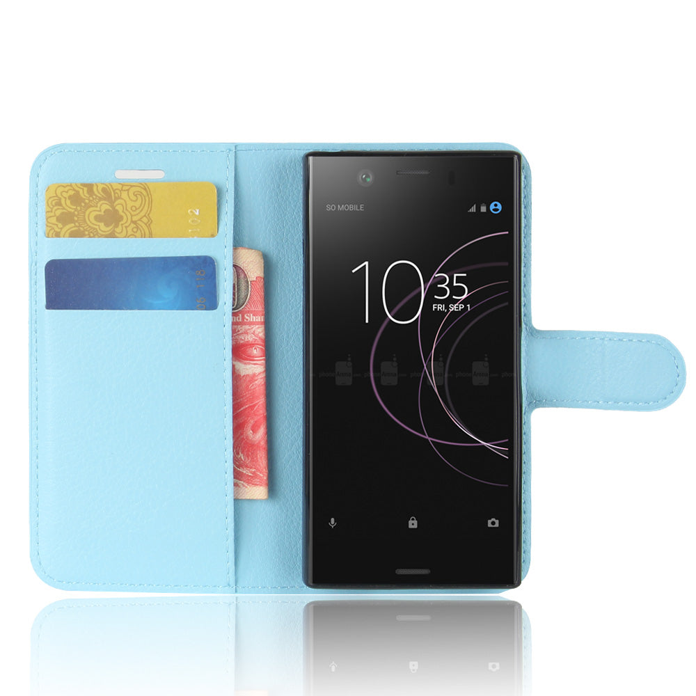 Litchi Grain Card Slots Leather Protective Flip Case Cover for Sony Xperia XZ1 Compact Wallet Stand Phone Case