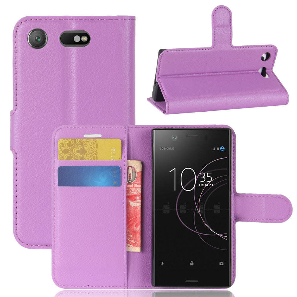 Litchi Grain Card Slots Leather Protective Flip Case Cover for Sony Xperia XZ1 Compact Wallet Stand Phone Case