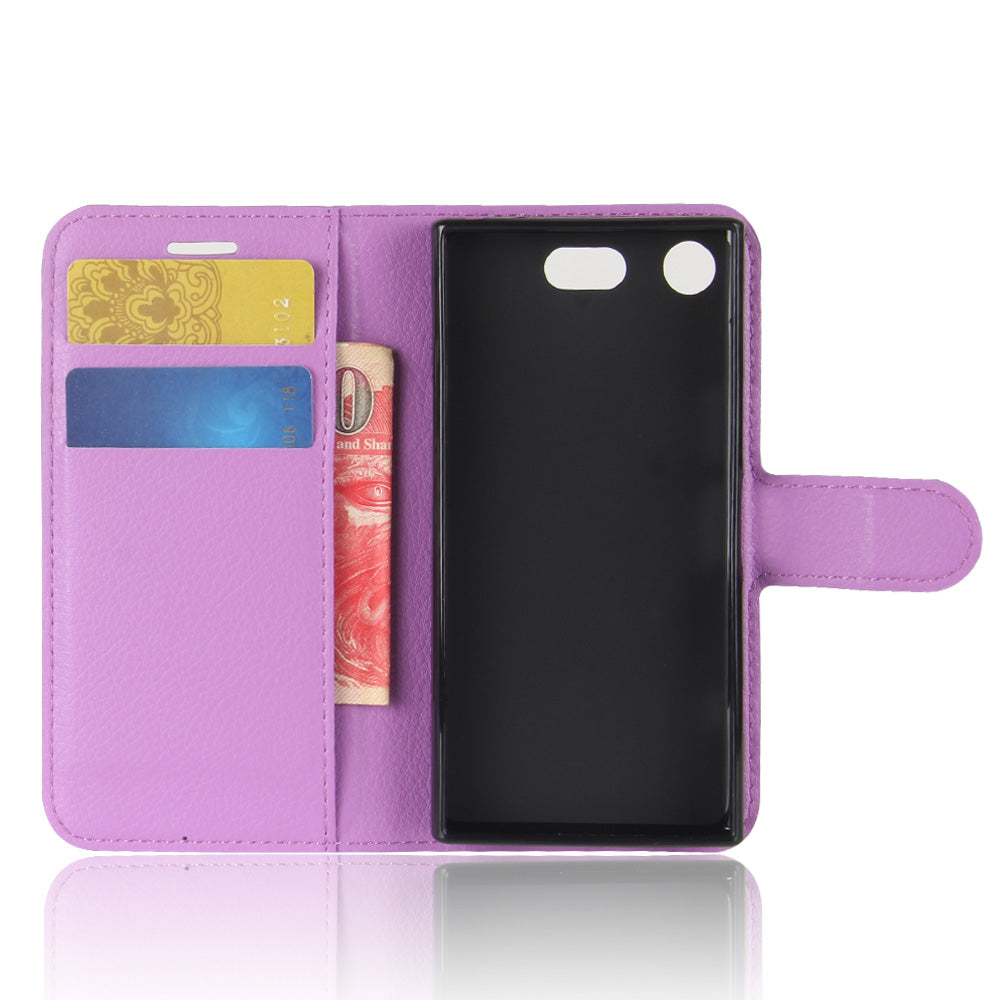 Litchi Grain Card Slots Leather Protective Flip Case Cover for Sony Xperia XZ1 Compact Wallet Stand Phone Case