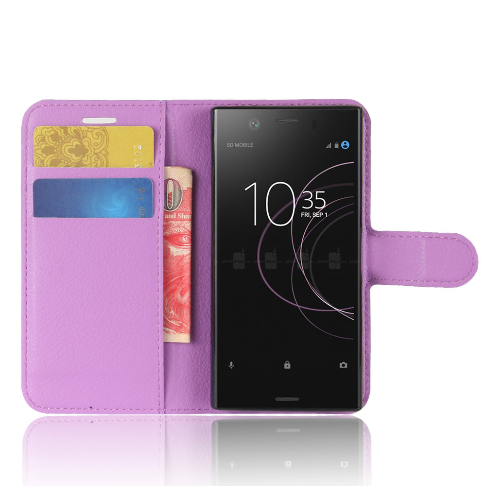Litchi Grain Card Slots Leather Protective Flip Case Cover for Sony Xperia XZ1 Compact Wallet Stand Phone Case