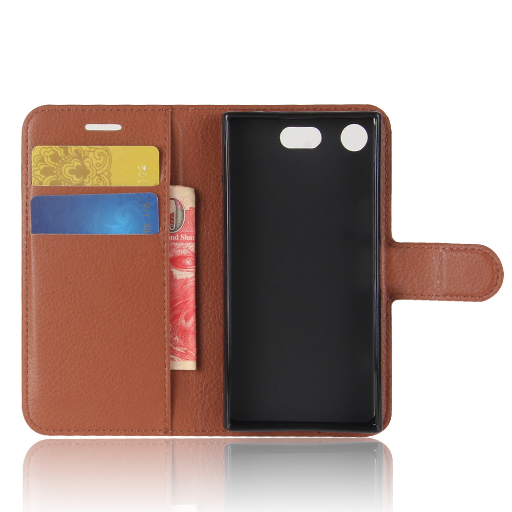 Litchi Grain Card Slots Leather Protective Flip Case Cover for Sony Xperia XZ1 Compact Wallet Stand Phone Case