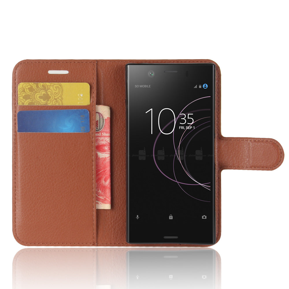 Litchi Grain Card Slots Leather Protective Flip Case Cover for Sony Xperia XZ1 Compact Wallet Stand Phone Case