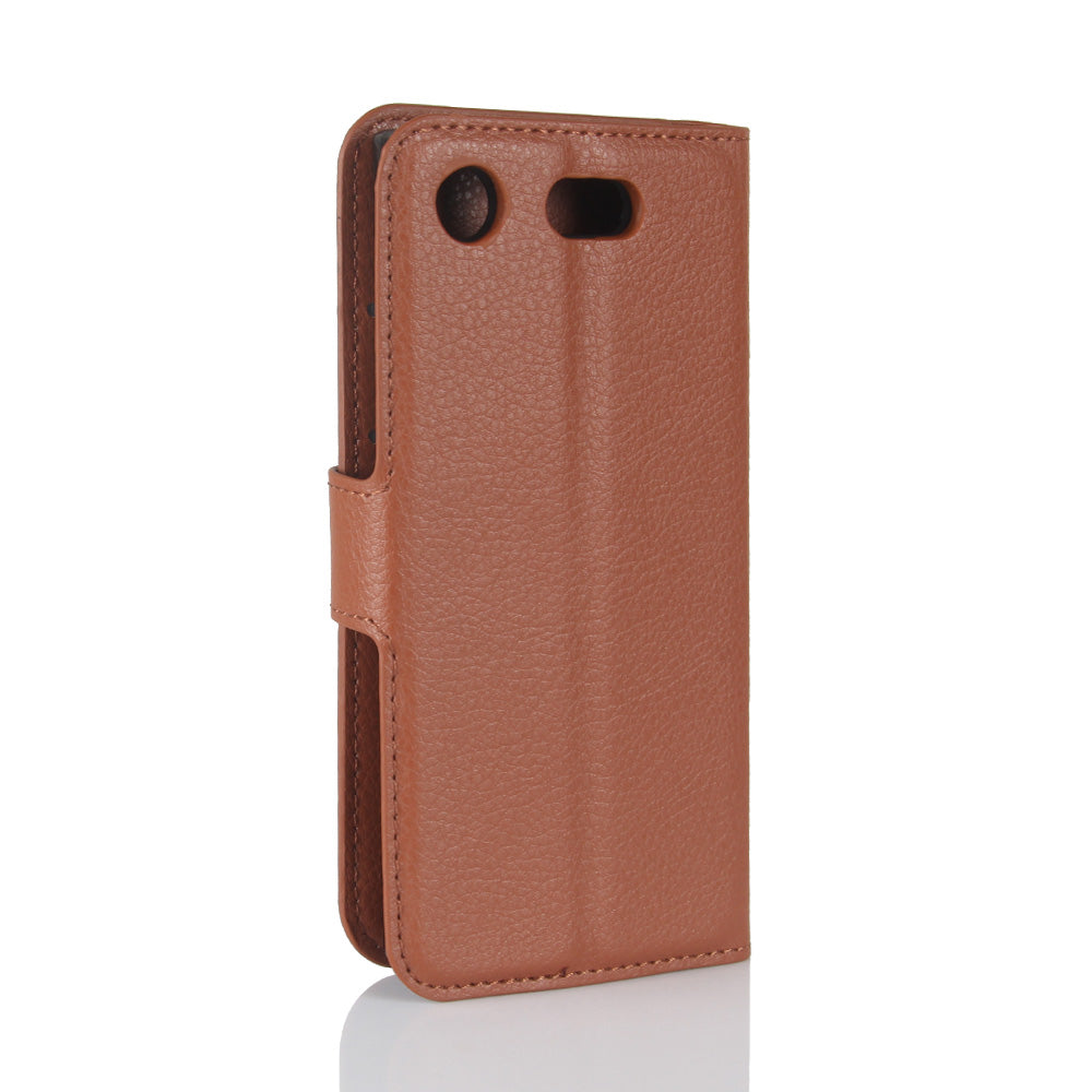 Litchi Grain Card Slots Leather Protective Flip Case Cover for Sony Xperia XZ1 Compact Wallet Stand Phone Case