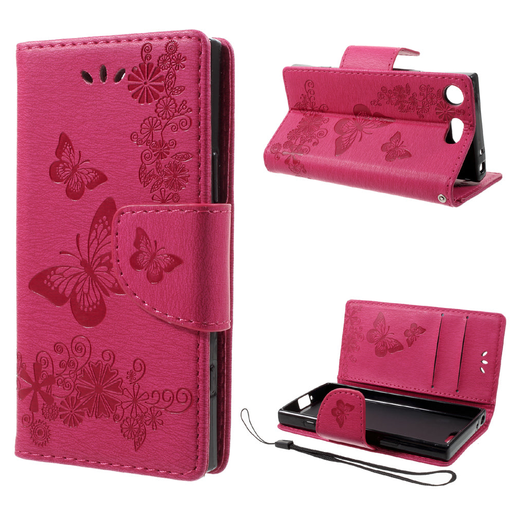 Imprint Butterfly Flower Leather Flip Wallet Stand Phone Case for Sony Xperia XZ1 Compact