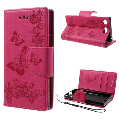 Imprint Butterfly Flower Leather Flip Wallet Stand Phone Case for Sony Xperia XZ1 Compact