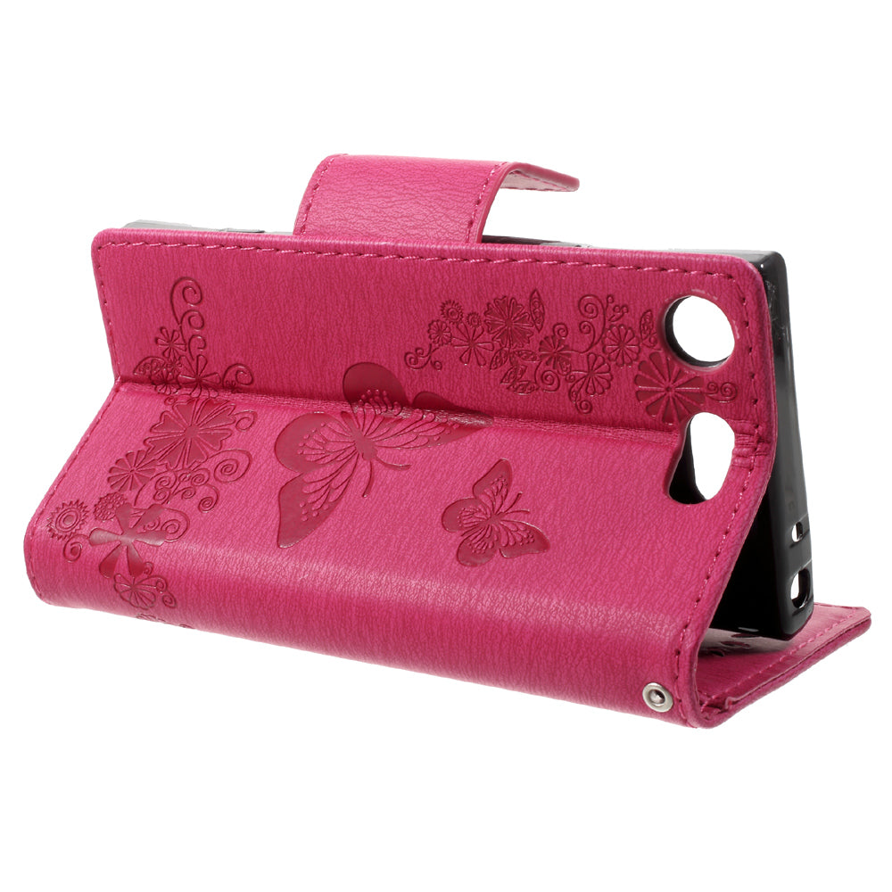 Imprint Butterfly Flower Leather Flip Wallet Stand Phone Case for Sony Xperia XZ1 Compact