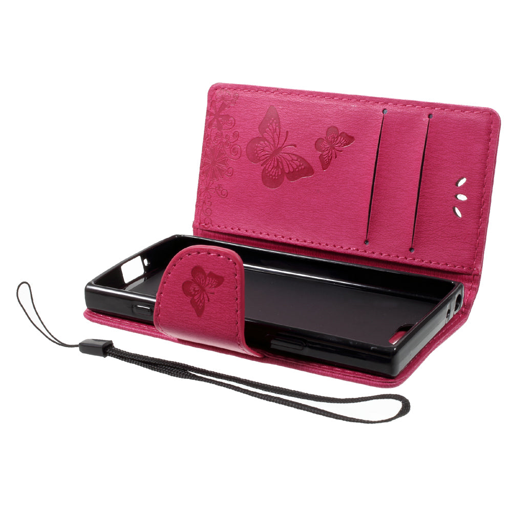 Imprint Butterfly Flower Leather Flip Wallet Stand Phone Case for Sony Xperia XZ1 Compact