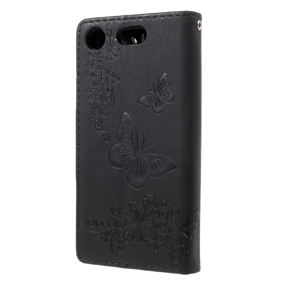 Imprint Butterfly Flower Leather Flip Wallet Stand Phone Case for Sony Xperia XZ1 Compact
