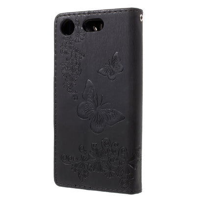 Imprint Butterfly Flower Leather Flip Wallet Stand Phone Case for Sony Xperia XZ1 Compact