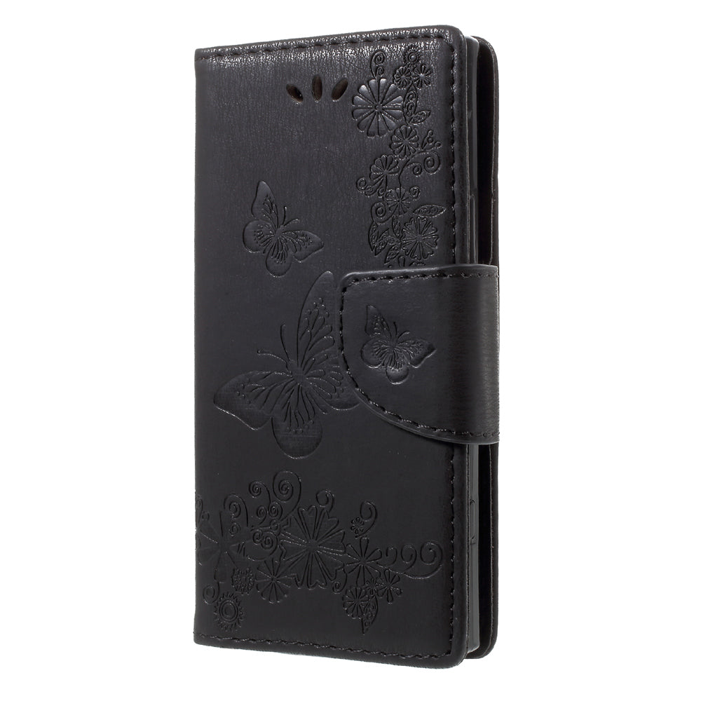 Imprint Butterfly Flower Leather Flip Wallet Stand Phone Case for Sony Xperia XZ1 Compact