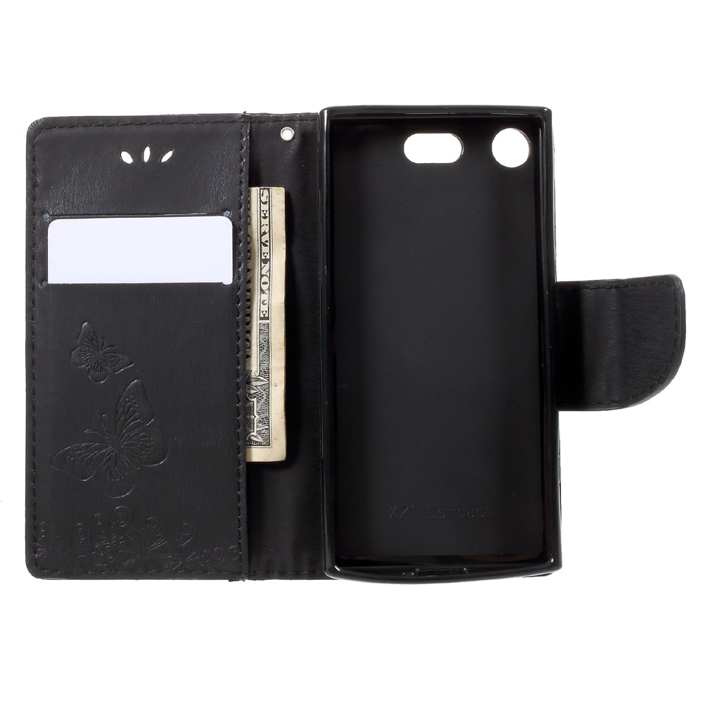 Imprint Butterfly Flower Leather Flip Wallet Stand Phone Case for Sony Xperia XZ1 Compact