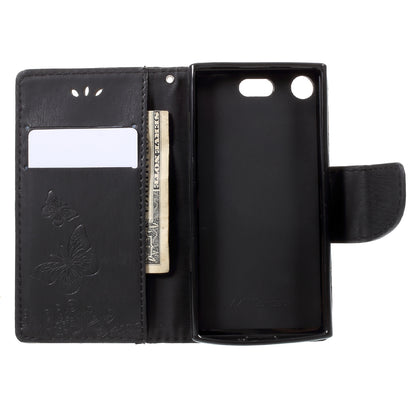 Imprint Butterfly Flower Leather Flip Wallet Stand Phone Case for Sony Xperia XZ1 Compact