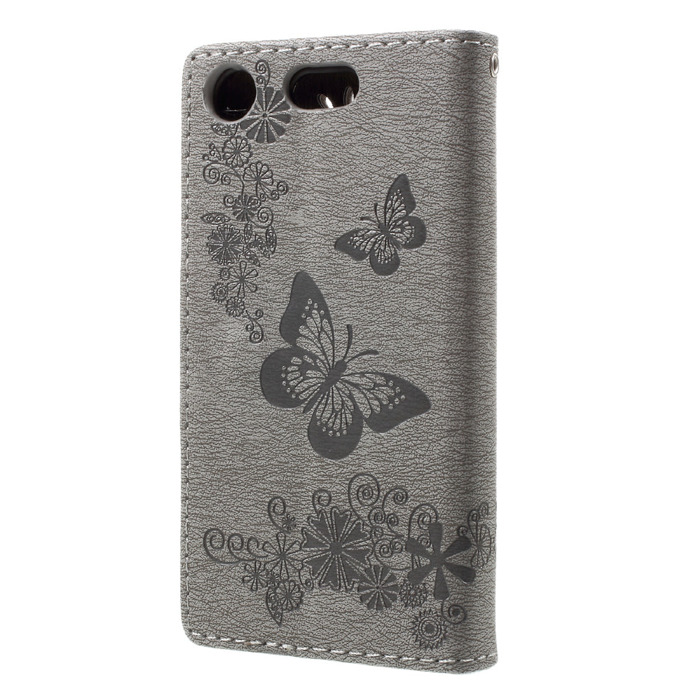 Imprint Butterfly Flower Leather Flip Wallet Stand Phone Case for Sony Xperia XZ1 Compact