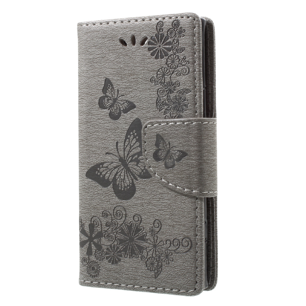 Imprint Butterfly Flower Leather Flip Wallet Stand Phone Case for Sony Xperia XZ1 Compact