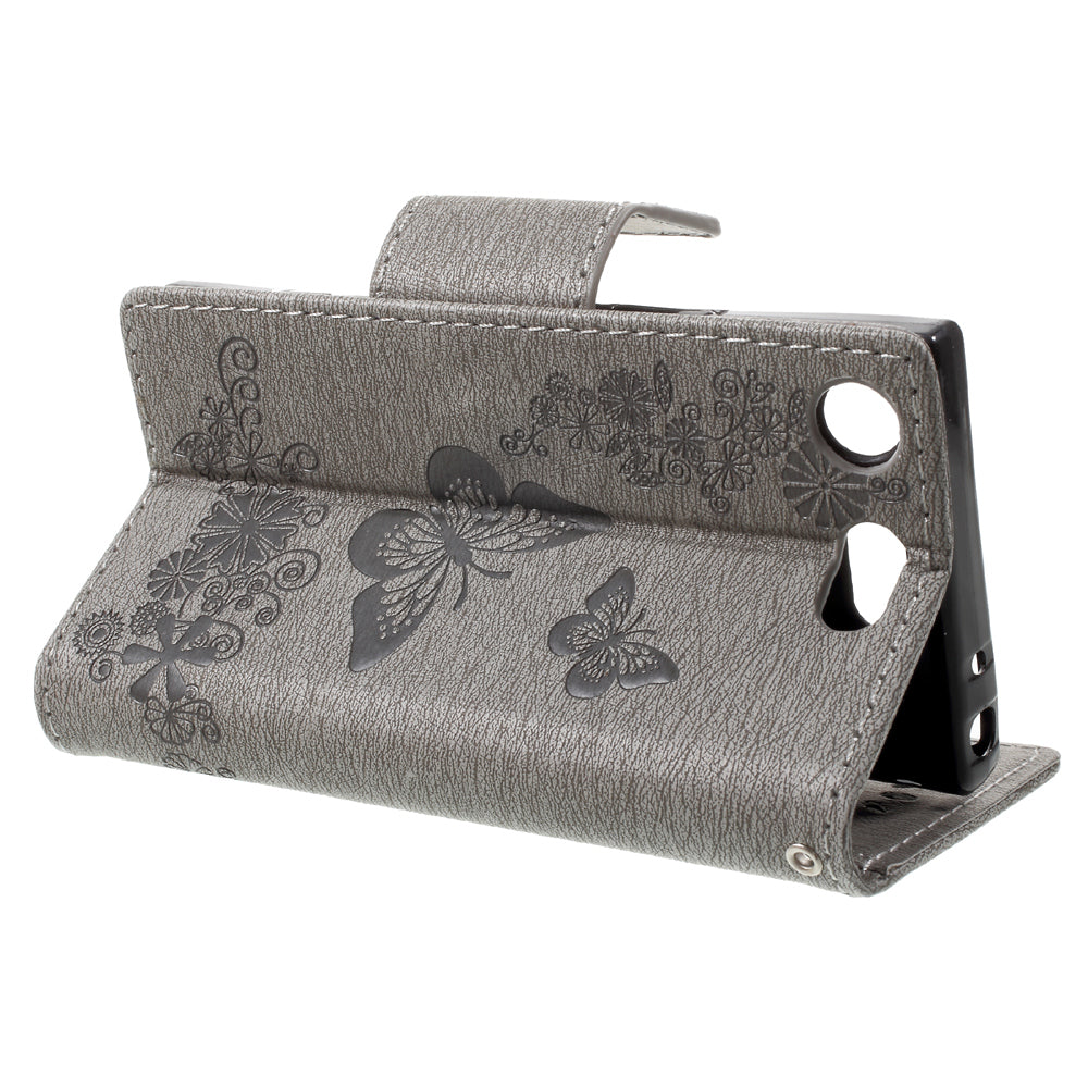 Imprint Butterfly Flower Leather Flip Wallet Stand Phone Case for Sony Xperia XZ1 Compact