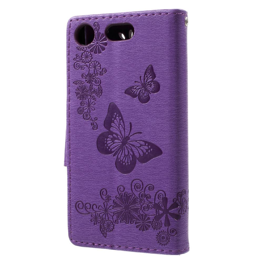 Imprint Butterfly Flower Leather Flip Wallet Stand Phone Case for Sony Xperia XZ1 Compact