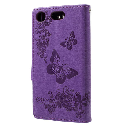 Imprint Butterfly Flower Leather Flip Wallet Stand Phone Case for Sony Xperia XZ1 Compact