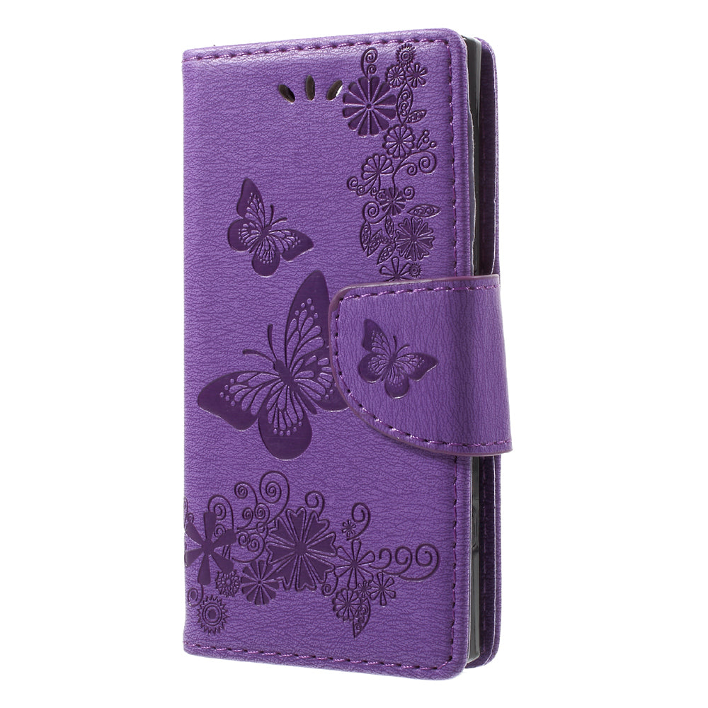 Imprint Butterfly Flower Leather Flip Wallet Stand Phone Case for Sony Xperia XZ1 Compact