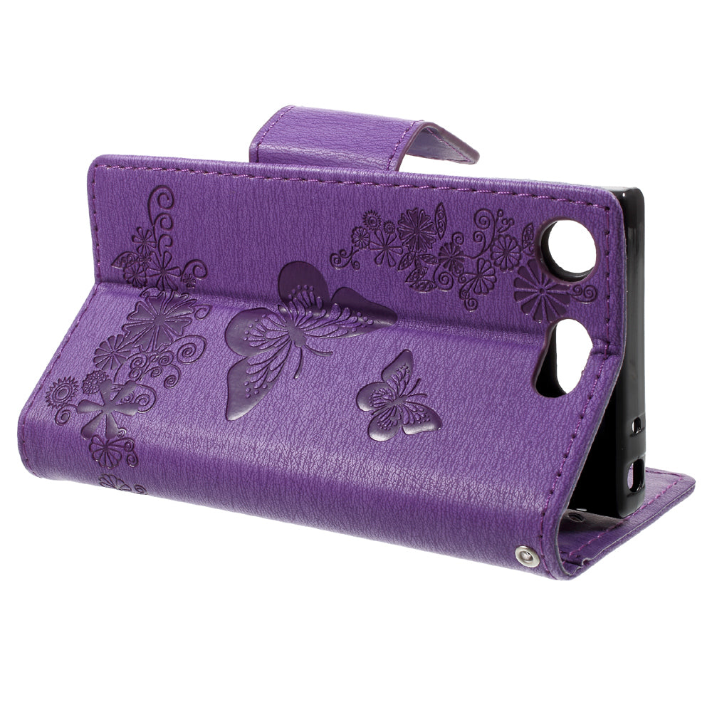 Imprint Butterfly Flower Leather Flip Wallet Stand Phone Case for Sony Xperia XZ1 Compact