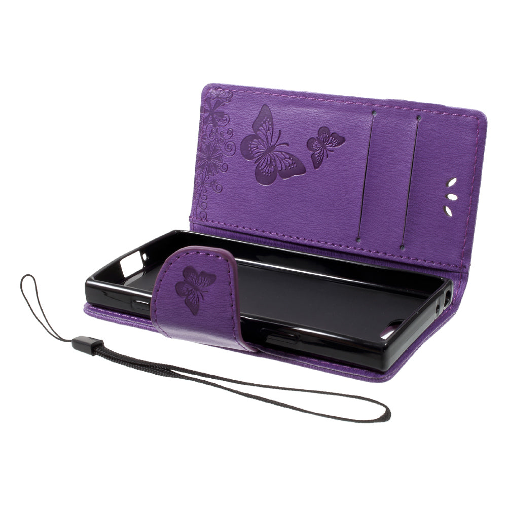 Imprint Butterfly Flower Leather Flip Wallet Stand Phone Case for Sony Xperia XZ1 Compact