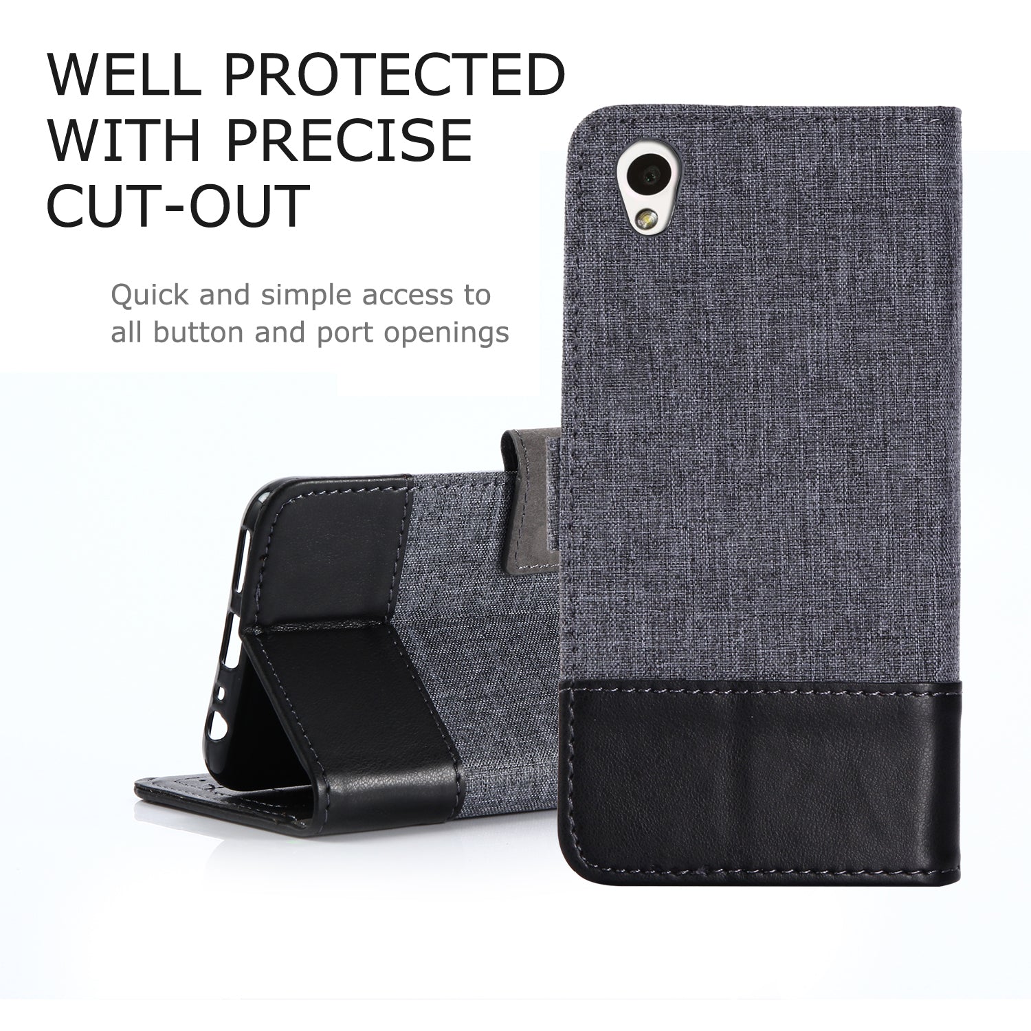 MUXMA Splicing PU Leather Canvas Wallet Phone Cover for Sony Xperia L1