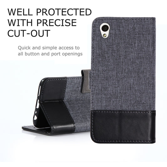 MUXMA Splicing PU Leather Canvas Wallet Phone Cover for Sony Xperia L1