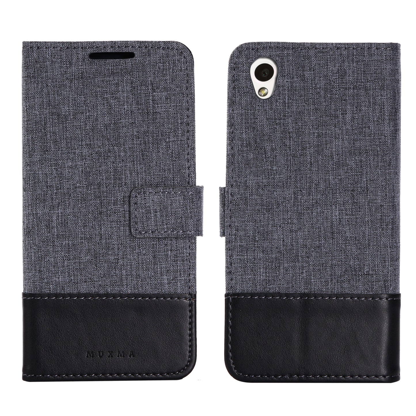MUXMA Splicing PU Leather Canvas Wallet Phone Cover for Sony Xperia L1