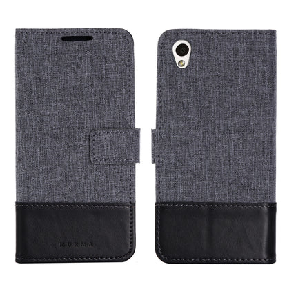 MUXMA Splicing PU Leather Canvas Wallet Phone Cover for Sony Xperia L1