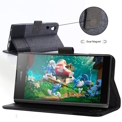 MUXMA Splicing PU Leather Canvas Wallet Phone Cover for Sony Xperia L1