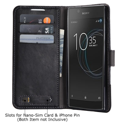 MUXMA Splicing PU Leather Canvas Wallet Phone Cover for Sony Xperia L1
