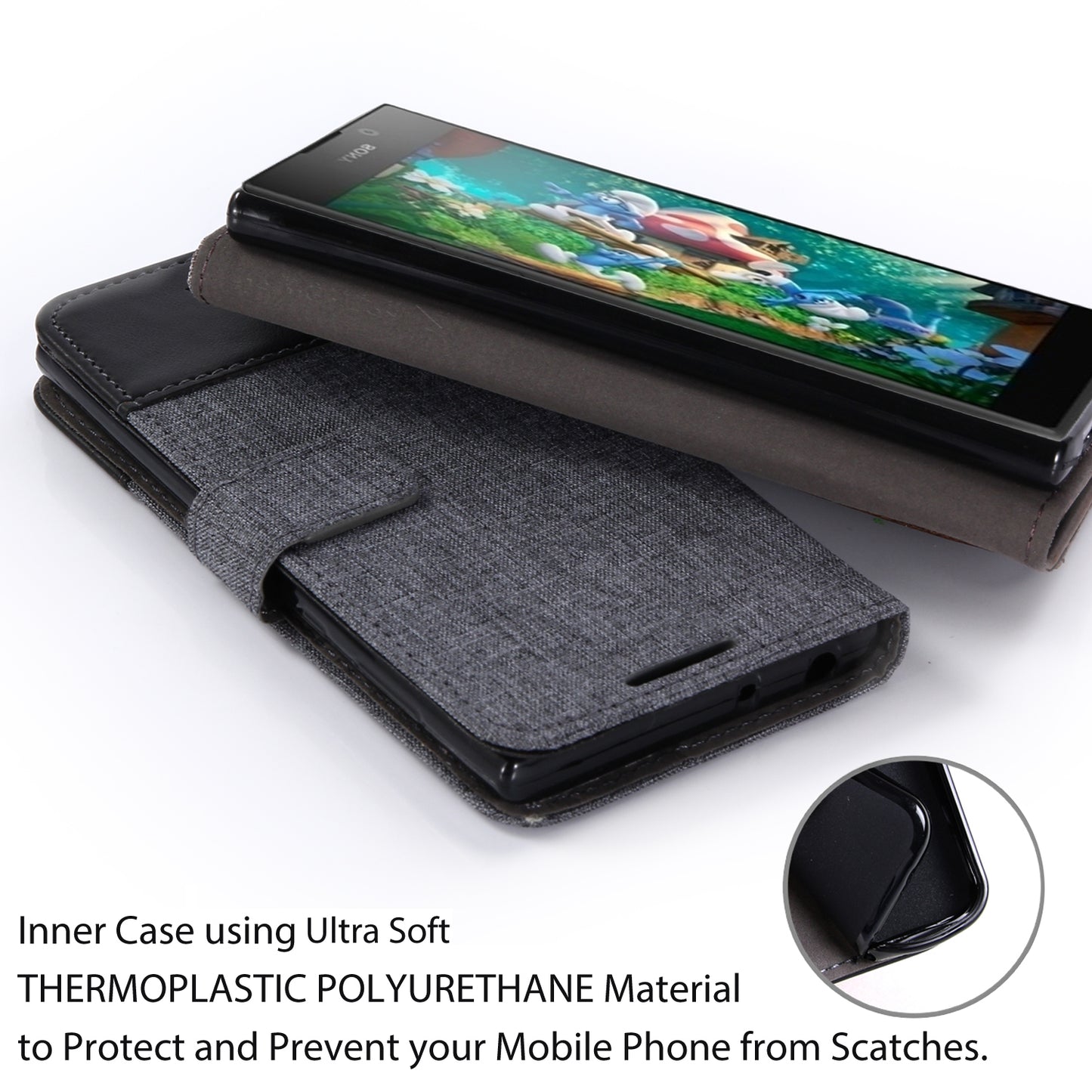 MUXMA Splicing PU Leather Canvas Wallet Phone Cover for Sony Xperia L1