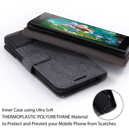 MUXMA Splicing PU Leather Canvas Wallet Phone Cover for Sony Xperia L1