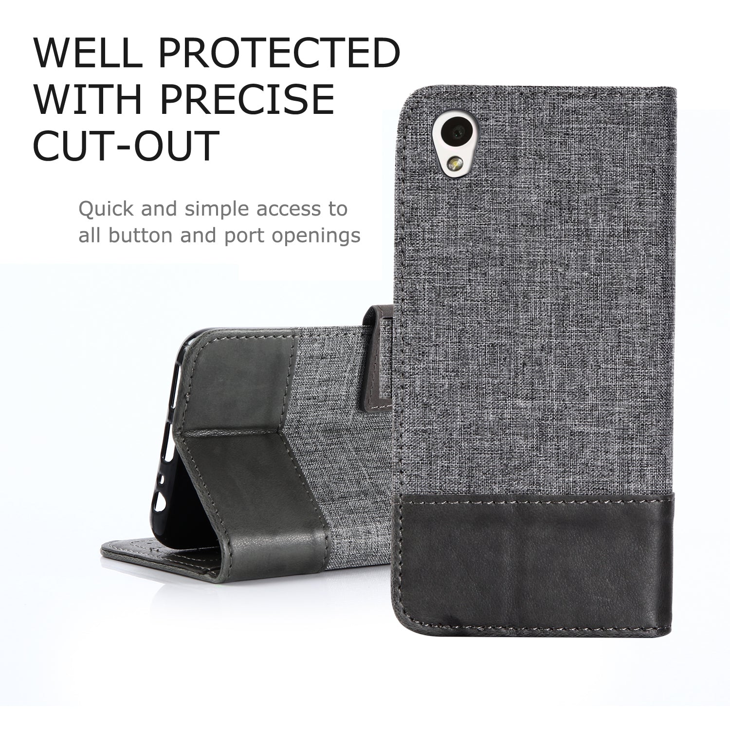 MUXMA Splicing PU Leather Canvas Wallet Phone Cover for Sony Xperia L1
