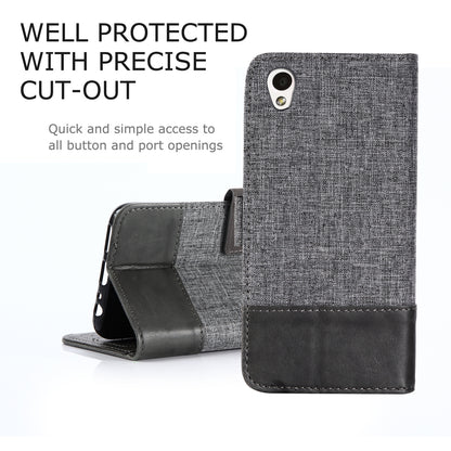 MUXMA Splicing PU Leather Canvas Wallet Phone Cover for Sony Xperia L1