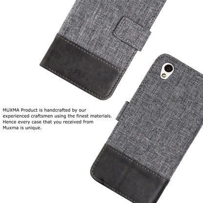 MUXMA Splicing PU Leather Canvas Wallet Phone Cover for Sony Xperia L1