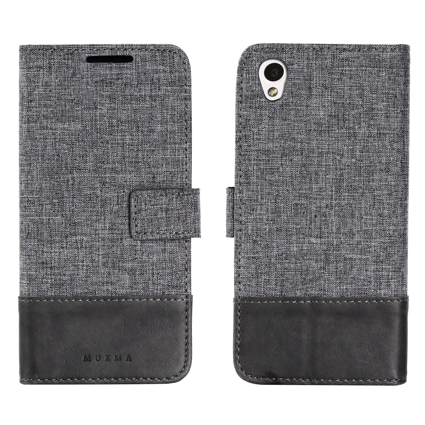 MUXMA Splicing PU Leather Canvas Wallet Phone Cover for Sony Xperia L1